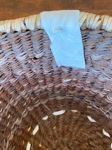 Vintage Lg Apache Burden Basket with Buckskin Handle Fringe and 48 Jingle Cones - Picture 13 of 22
