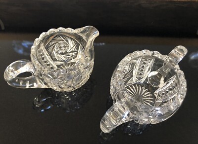 American Brilliant Cut Glass Heavy Creamer and Sugar Bowl