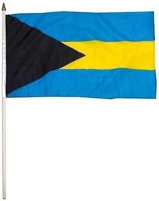 Super Tough Small Bahamas Flags on Stick | 12 x 18 Inch, Mounted on A 24 Inch Wo