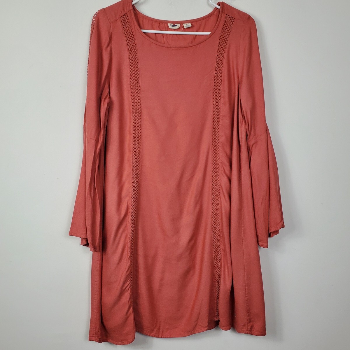 roxy boho dresses Dress Womens Size M Burnt Orange Long Sleeve Bell Sleeve Lined Beach its breezy tiered fit recycled water Midi Dress Beige Brown COLOR:Cool Water