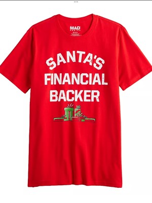 Santa s Financial Backer Red Graphic Tee Xmas Christmas T-Shirt Men s Medium NWT