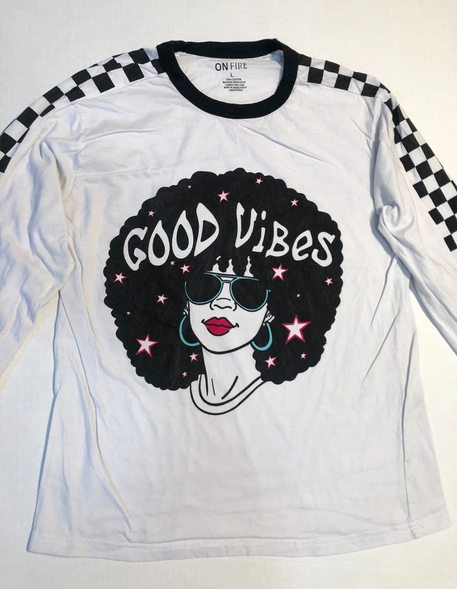 On Fire Women's GOOD VIBES Afro Graphic Longsleeve checkered
