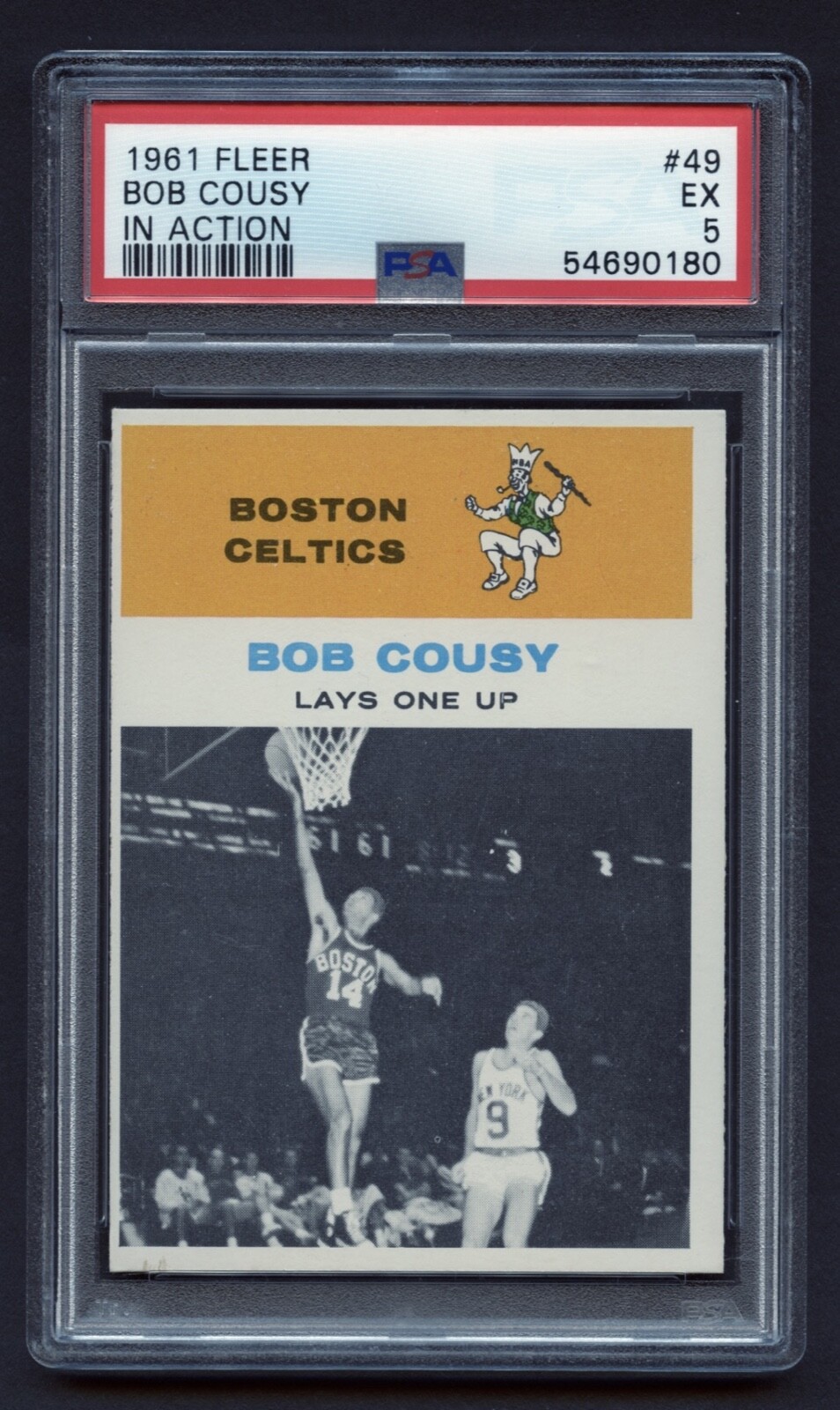 1961 BOB COUSY PSA 5 EX FLEER IN ACTION HOF BOSTON CELTICS CRISP CORNERS #49 RZC
