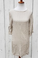 H&M Women's Size 2 Cream Black Detail, Tied Short Sleeve Scoop Neck Dress