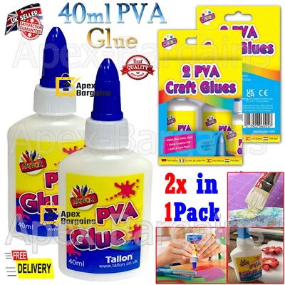2 pz bottiglie di colla PVA 40 ml carta cartone tessuto artigianato legno foto adesivo fai da te