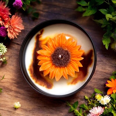 Blume Soja Kerze Sonnenblumenkerze stark duftend langlebig Geschenk schwarze Dose