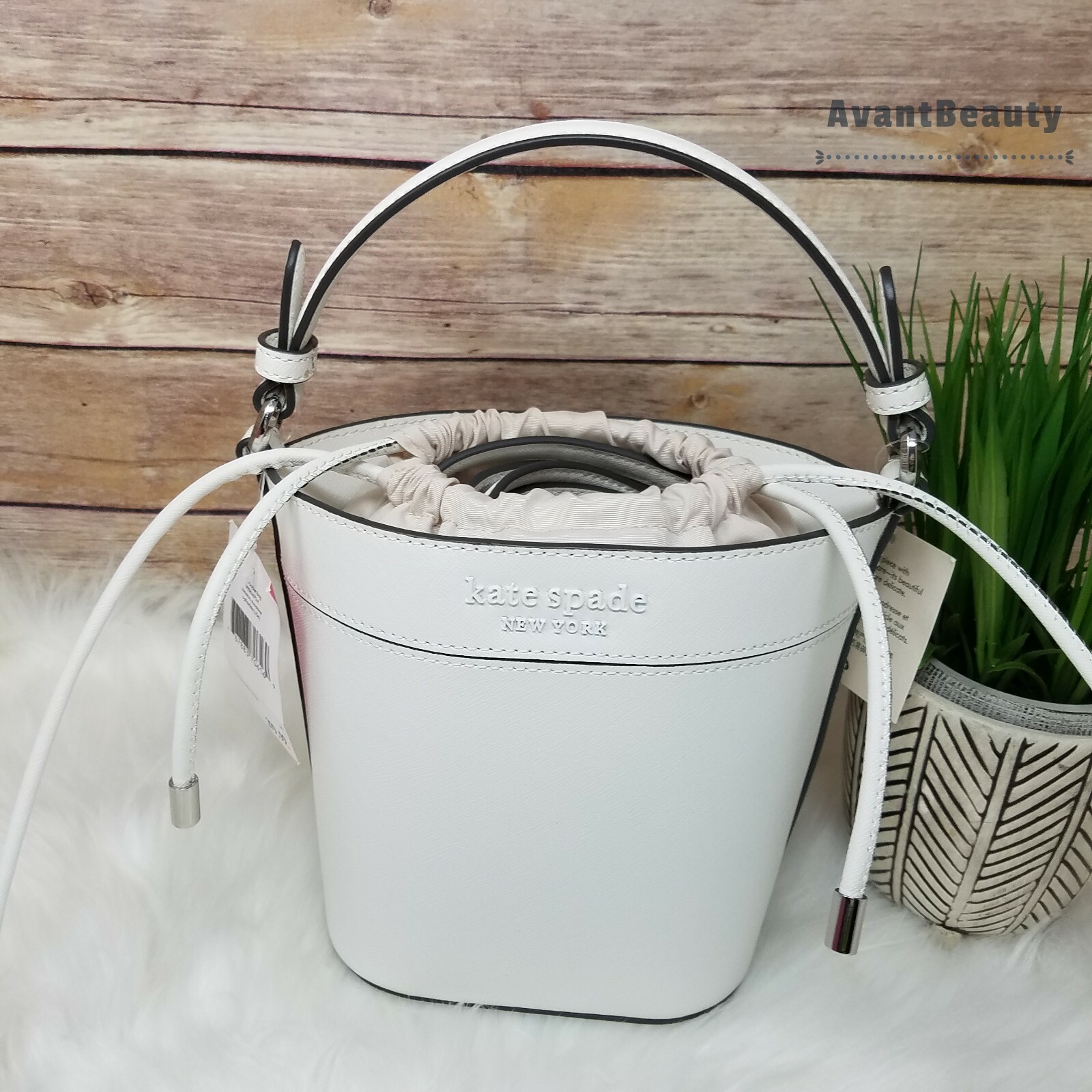 white bucket bag
