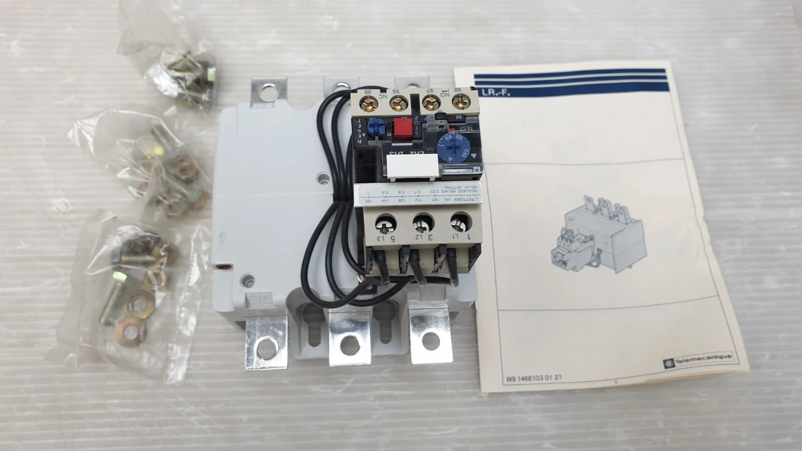 LR2 F5369 overload relay with LR2 D1305 relay, terminal bolts and LR.-F. leaflet