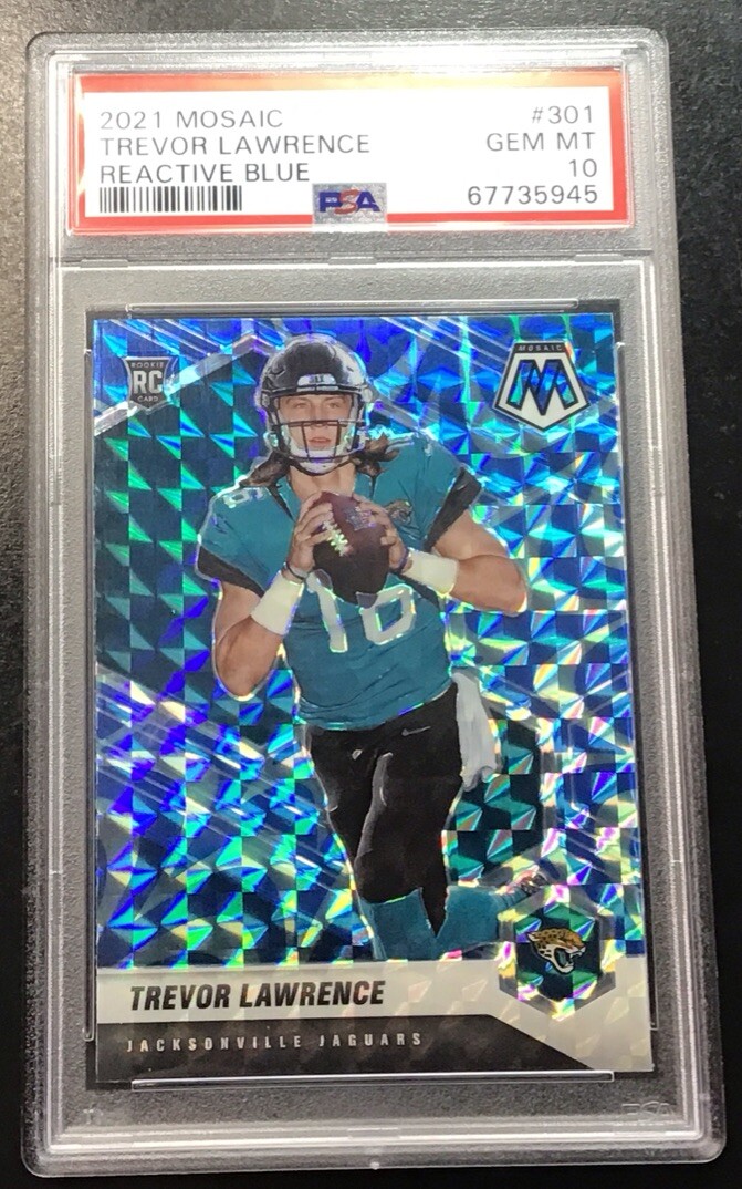 🔥2021 Panini Mosaic Reactive Blue Prizm #301 Trevor Lawrence RC Rookie PSA 10💎