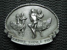 SQUARE DANCE 1984 COMMEMORATIVE BELT BUCKLE VINTAGE COWBOY COWGIRL USA LOOK