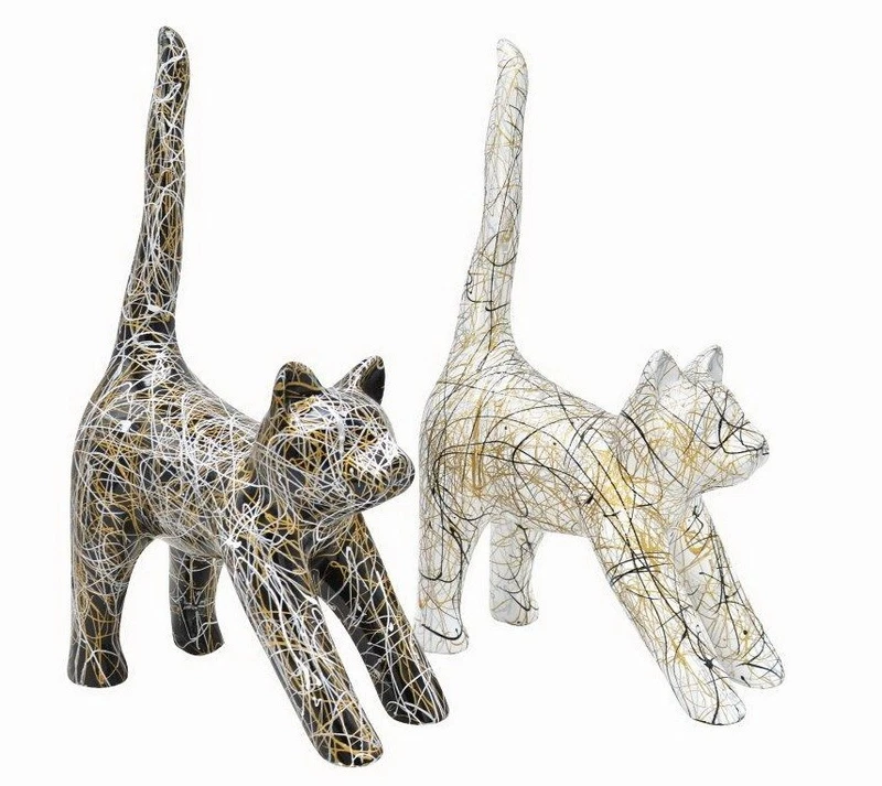 Gatto Bianco Nero Micio 44 cm Statua Scultura Arte Moderna Contemporanea Arredo