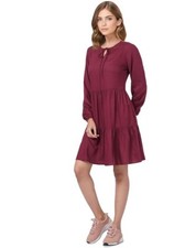 Vince Camuto Women's Fall Forward Crips Merlot V-Neck Pullover Dress Size Small