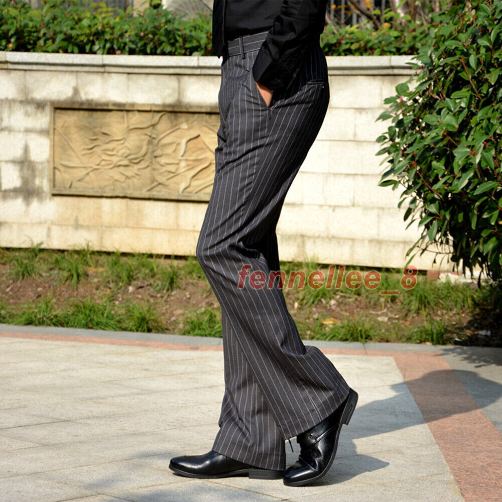 Men Striped Flared Bell Bottom Pants Smart Casual Bootcut Trousers Slim  Fashion