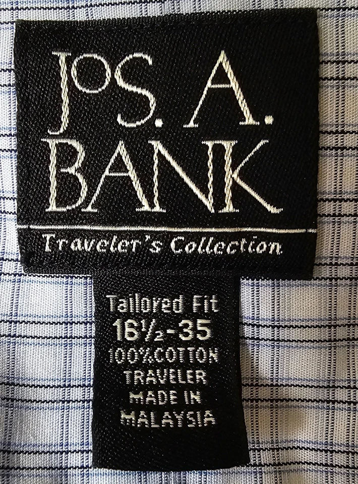 Jos A Bank 男式衬衫 16.5 35 码蓝色黑色白色条纹 — 第 2/4 张图片