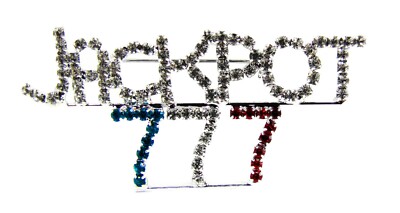 Jackpot Triple 7 Rhinestone Fashion Casino Brooch Pin -in red, clear, blue NEW