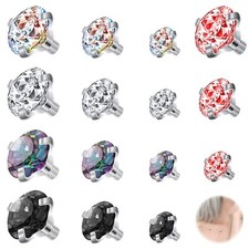 ZS 15Pcs Stainless Steel 16G Dermal Piercing Jewelry 2.5/3/4mm Diamond CZ Der...