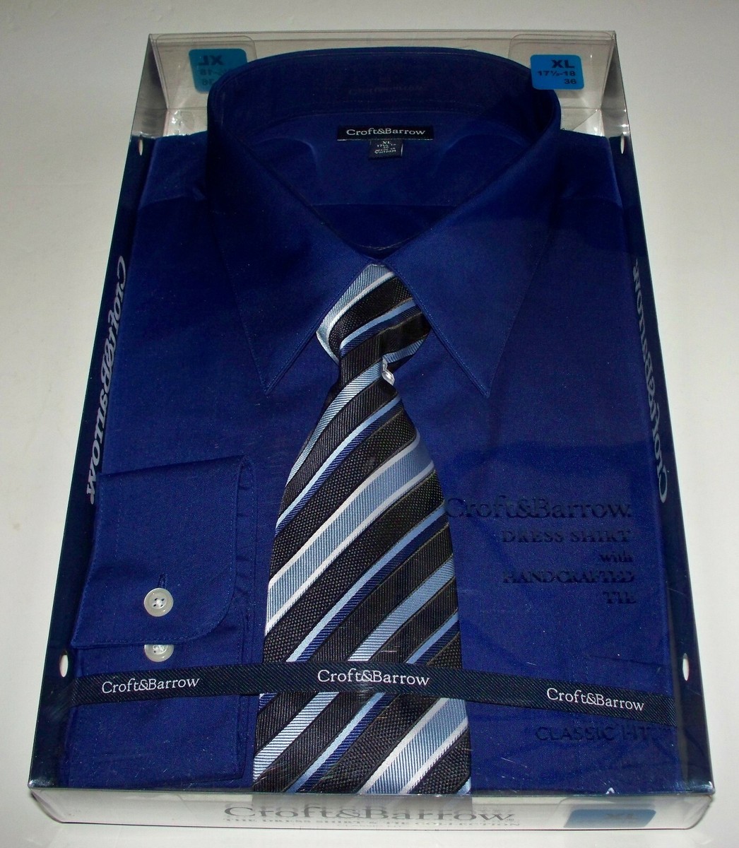 NWT Men’s Dress Shirt Tie Set, Long Sleeve Size XL 171/2-18 36 Royal Blue - Main Image