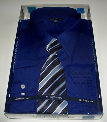 NWT Men’s Dress Shirt Tie Set, Long Sleeve Size XL 171/2-18 36 Royal Blue 