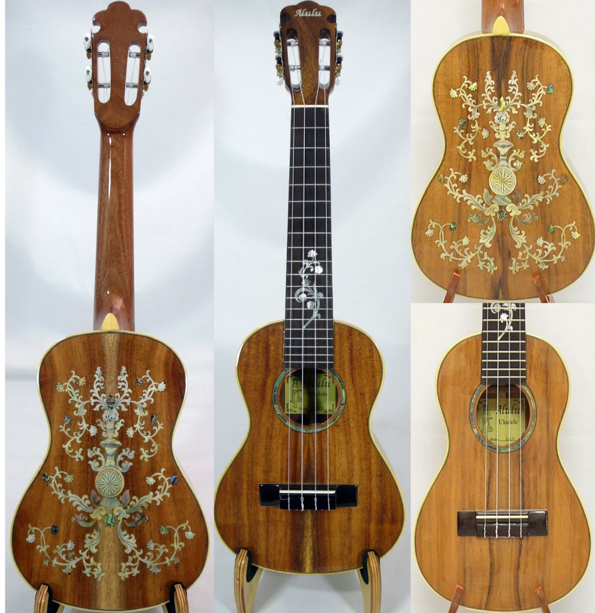 Alulu Solid Acacia Taiwanese Koa Tenor Ukulele baroque MOP inlaid HUA133 HUA313