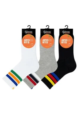 BROSS SOCK 3 Pair Men %80 Cotton's Mid Calf Colourful Sport Sock's