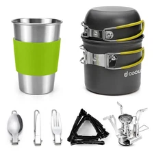 Odoland Camping Cookware Stove Carabiner Canister Stand Tripod and Stainless ...