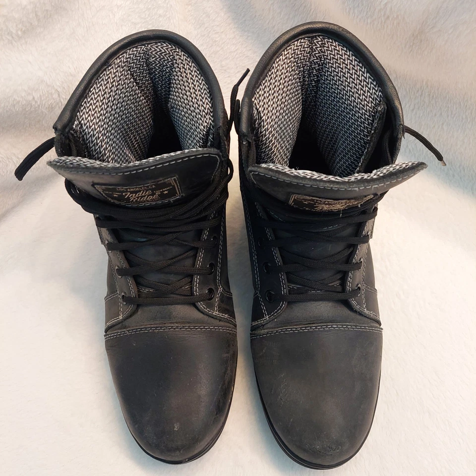 Indie Ridge The Crow 摩托车骑行靴男式 9 黑色皮革防水  — 第 4/4 张图片