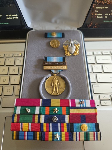 Arctic Service Medal-Winter Over- Sterling Silver Officers Crest +12-Ribbon Rack