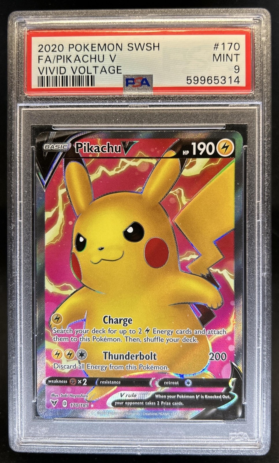 2020 Pokemon SWSH Vivid Voltage Pikachu V Full Art #170/185 PSA 9
