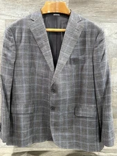 Joseph Abboud Heritage 48R E. Thomas  Wool Blend Grey Plaid Blazer Sport Coat
