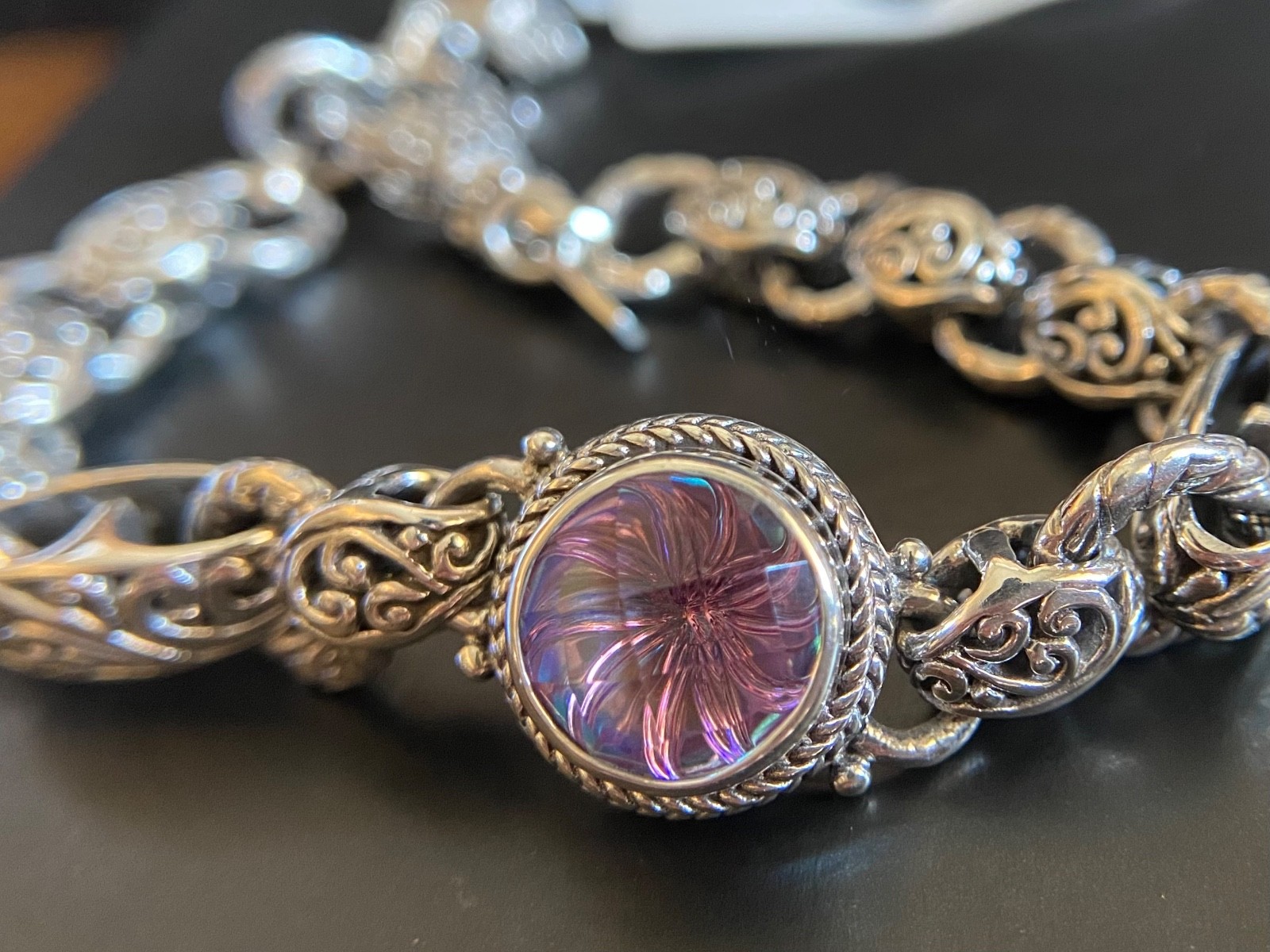 Sarda,Bali Handcrafted,Top Quality Sterling & Quartz Link Bracelet-Lobster Close