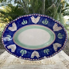 Rare Vietri Solimene Campagna 16" Oval Dotted Chicken Bird Platter Italy * XLNT!