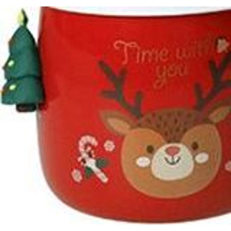 Mug Natale con Tappo Silicone e Magnete Albero BRANDANI Rossa 400 ml, fotografia 5 di 9