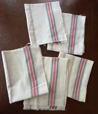Lot of 5 Vintage Flour Feed Sack Fabric Colorful Rainbow Stripe Farmhouse Rustic