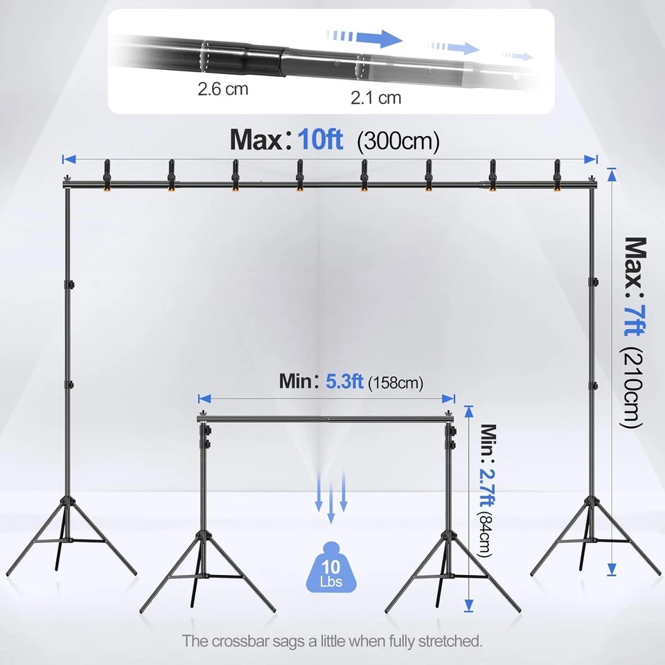 EMART Backdrop Stand 10x7ft(WxH) Photo Studio Adjustable 10x7ft, Black - Image 2 of 4