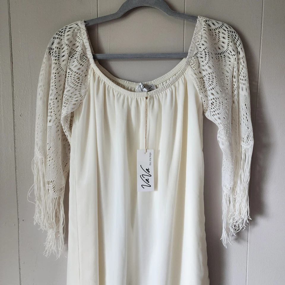 NWT Vava by Joy Han Cream Tassel Dress Size S Soft White Boho Beach Resort - Image 2 of 4