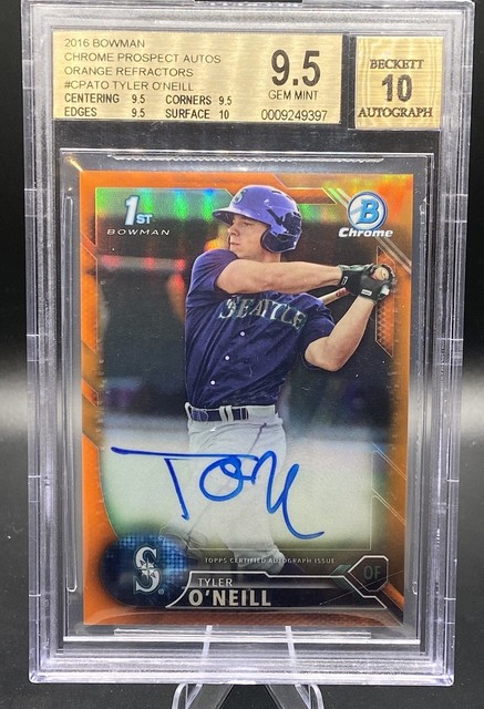 2016 Bowman Chrome Tyler O’Neill Orange Refractor Auto /25 BGS 9.5 Autogramm 10