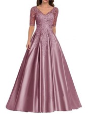 Bride Dresses Satin V-Neck Formal Evening Gown Long A-Line Prom Dress Elegant