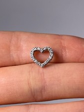 14K White Gold Open Heart-Shape Charm Pendant Natural Diamonds