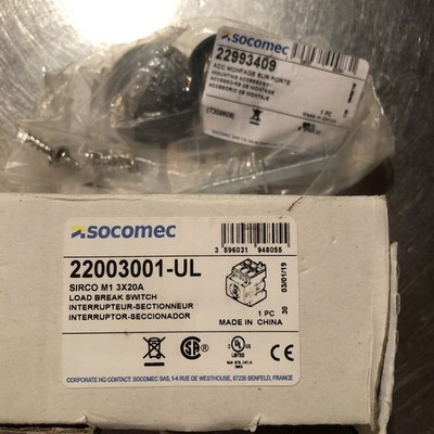SOCOMEC 22003001-UL / 22003001UL w/ Mounting Accessory New Open Box