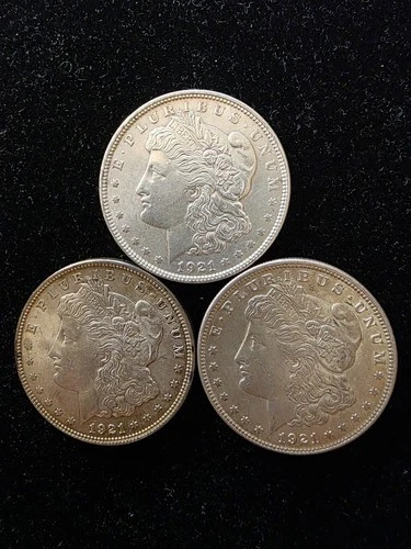 1921 Morgan Silver Dollar AU/UNC 3-coin Lot