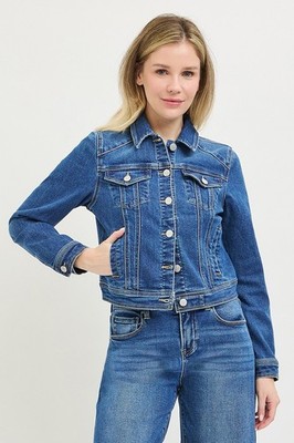 Best Price!! - RISEN Basic Fitted Button Down Denim Jacket - Free Shipping