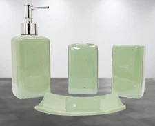 4 Pieces Bathroom Countertop Set Ceramic Accessories Solid Colors Soap