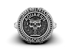 Gothic Aquarius Memento Mori Rings 925 Silver Astrological Sign Aquarius Jewelry