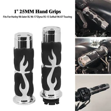 1" Flame Handlebar Fire Chrome Hand Grips Fit For Harley Touring Road King Glide