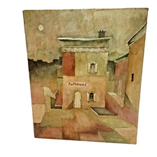 vintage original Eaton 1982 original painting earthtones storefront canvas