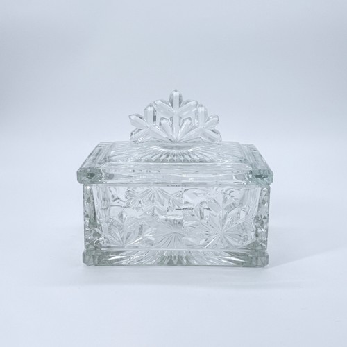 Vintage Lead Crystal Trinket Jewelry & Keepsake Box With Lid Starburst Pattern - Picture 4 of 9