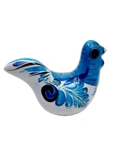 Mexican Tonala Hand Painted Ceramic Blue White Figurine 4" H