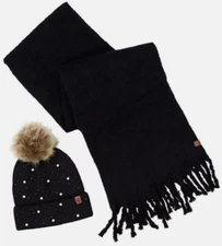 NEW!! Lucky Brand Black Scarf & Hat Set