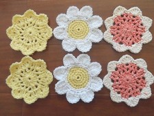 Set of 6 Handmade mixed color Crochet flower Coasters