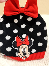 NWOT Disney Minnie Mouse Beanie Hat Embroidered Polka Dots Red Black White Bow
